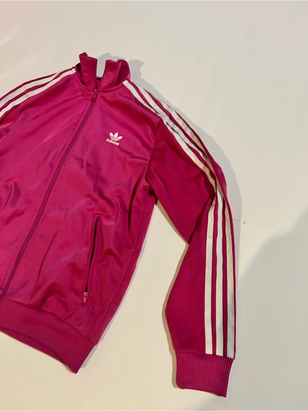 adidas Fuchsia Pink Three-Stripe Track Jacket and Pants Set